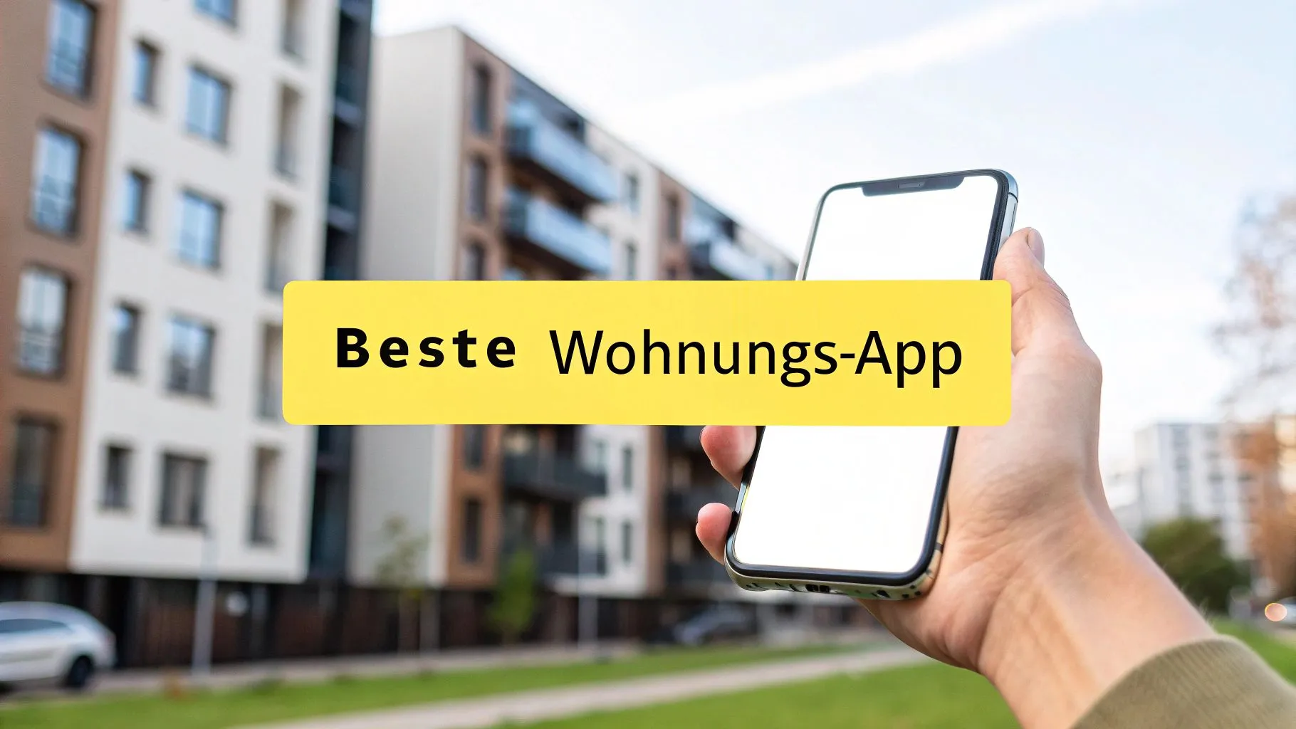 Smartphone mit einer App für die Wohnungssuche in der Hand